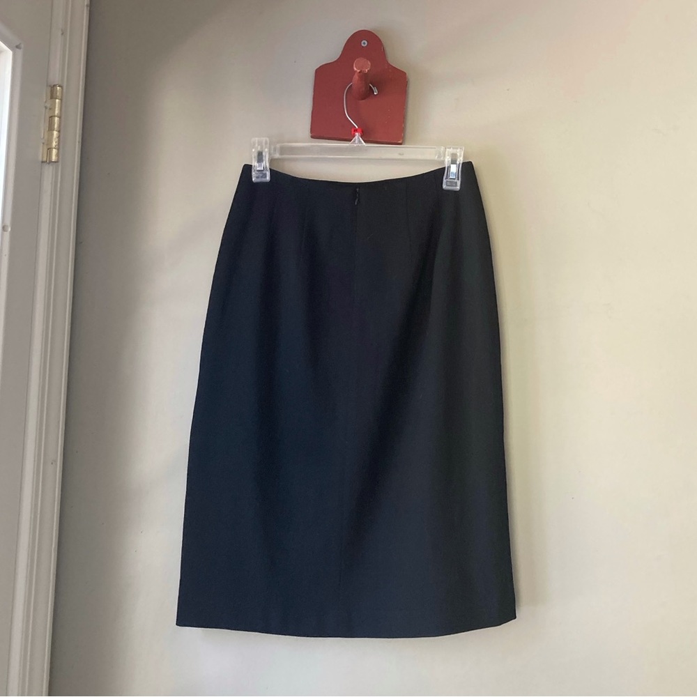 Vintage Talbots Petites Black 100% Wool Midi Skirt 4 - Picture 4 of 7